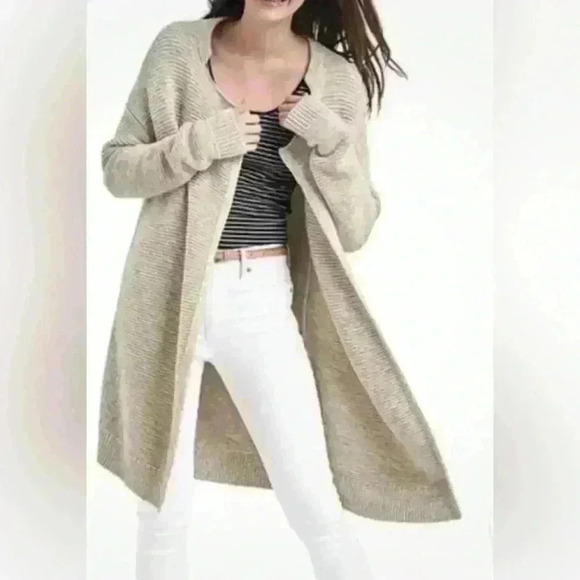 Gap Oversized 100% Cotton Textured Lapel Long Cardigan Oatmeal Heather; size S - Picture 1 of 9